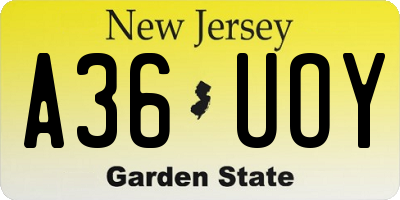 NJ license plate A36UOY