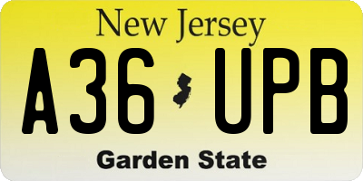 NJ license plate A36UPB
