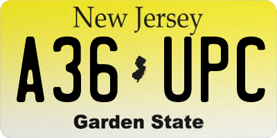 NJ license plate A36UPC