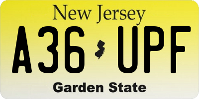 NJ license plate A36UPF
