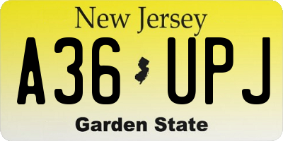 NJ license plate A36UPJ