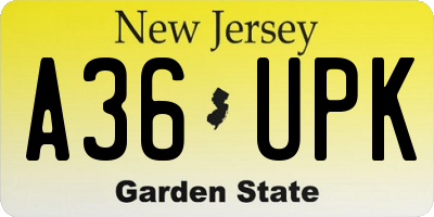 NJ license plate A36UPK