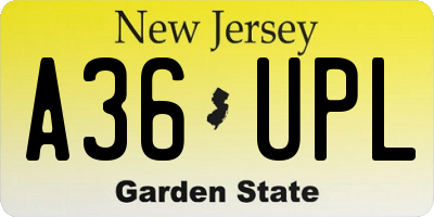 NJ license plate A36UPL