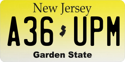 NJ license plate A36UPM