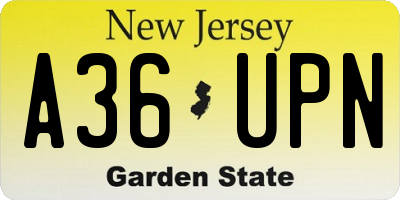 NJ license plate A36UPN