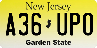 NJ license plate A36UPO