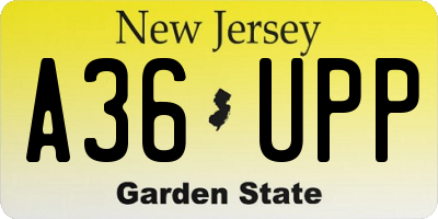 NJ license plate A36UPP