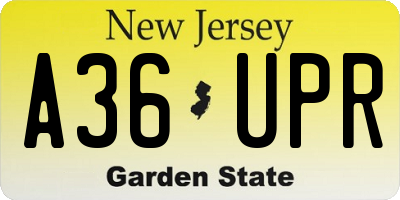 NJ license plate A36UPR