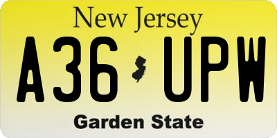 NJ license plate A36UPW