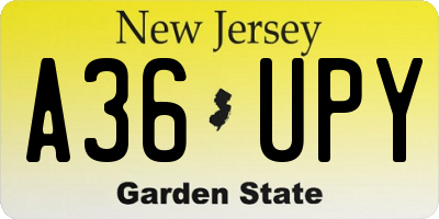 NJ license plate A36UPY
