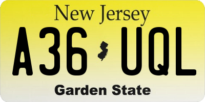 NJ license plate A36UQL