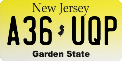 NJ license plate A36UQP