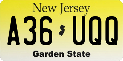 NJ license plate A36UQQ