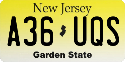 NJ license plate A36UQS
