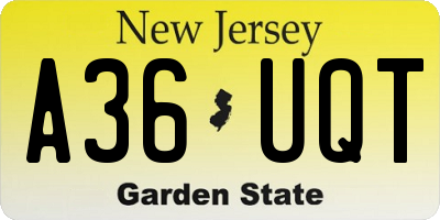 NJ license plate A36UQT
