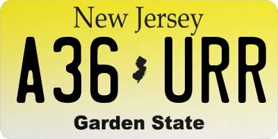 NJ license plate A36URR