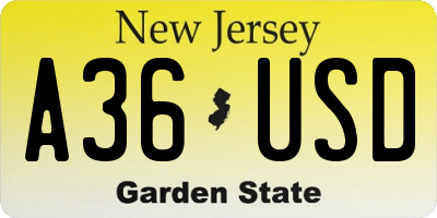 NJ license plate A36USD