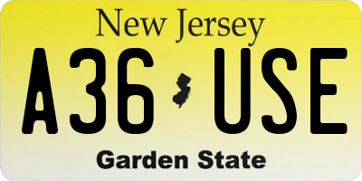 NJ license plate A36USE