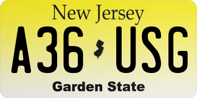 NJ license plate A36USG