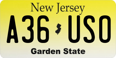 NJ license plate A36USO