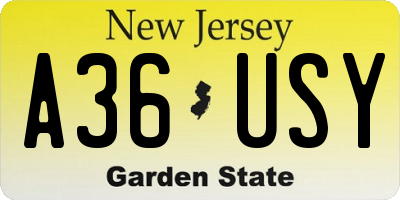 NJ license plate A36USY