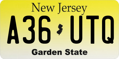 NJ license plate A36UTQ