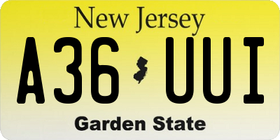 NJ license plate A36UUI
