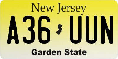 NJ license plate A36UUN