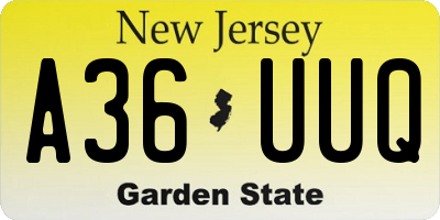 NJ license plate A36UUQ