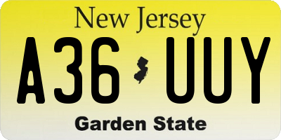 NJ license plate A36UUY