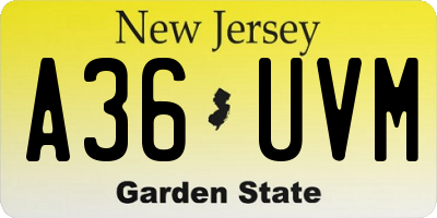 NJ license plate A36UVM