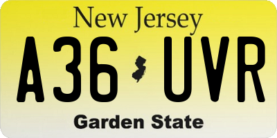 NJ license plate A36UVR
