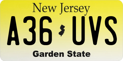 NJ license plate A36UVS