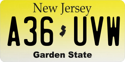 NJ license plate A36UVW