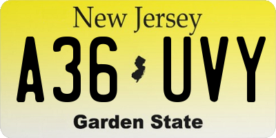 NJ license plate A36UVY