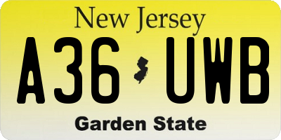 NJ license plate A36UWB