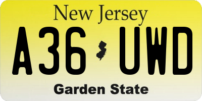 NJ license plate A36UWD