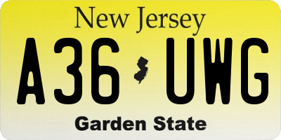 NJ license plate A36UWG