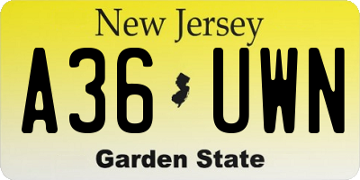 NJ license plate A36UWN