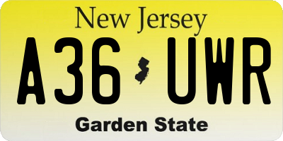 NJ license plate A36UWR