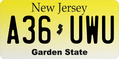 NJ license plate A36UWU