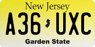 NJ license plate A36UXC