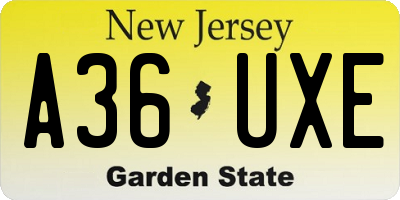 NJ license plate A36UXE
