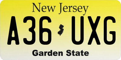 NJ license plate A36UXG