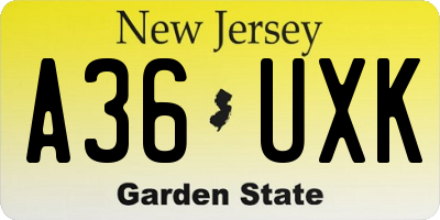 NJ license plate A36UXK