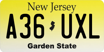 NJ license plate A36UXL