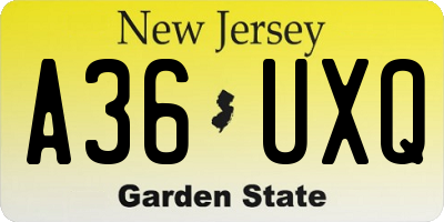 NJ license plate A36UXQ