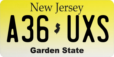 NJ license plate A36UXS
