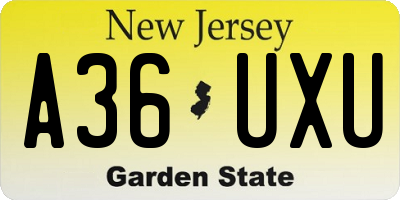 NJ license plate A36UXU