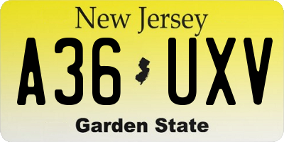 NJ license plate A36UXV